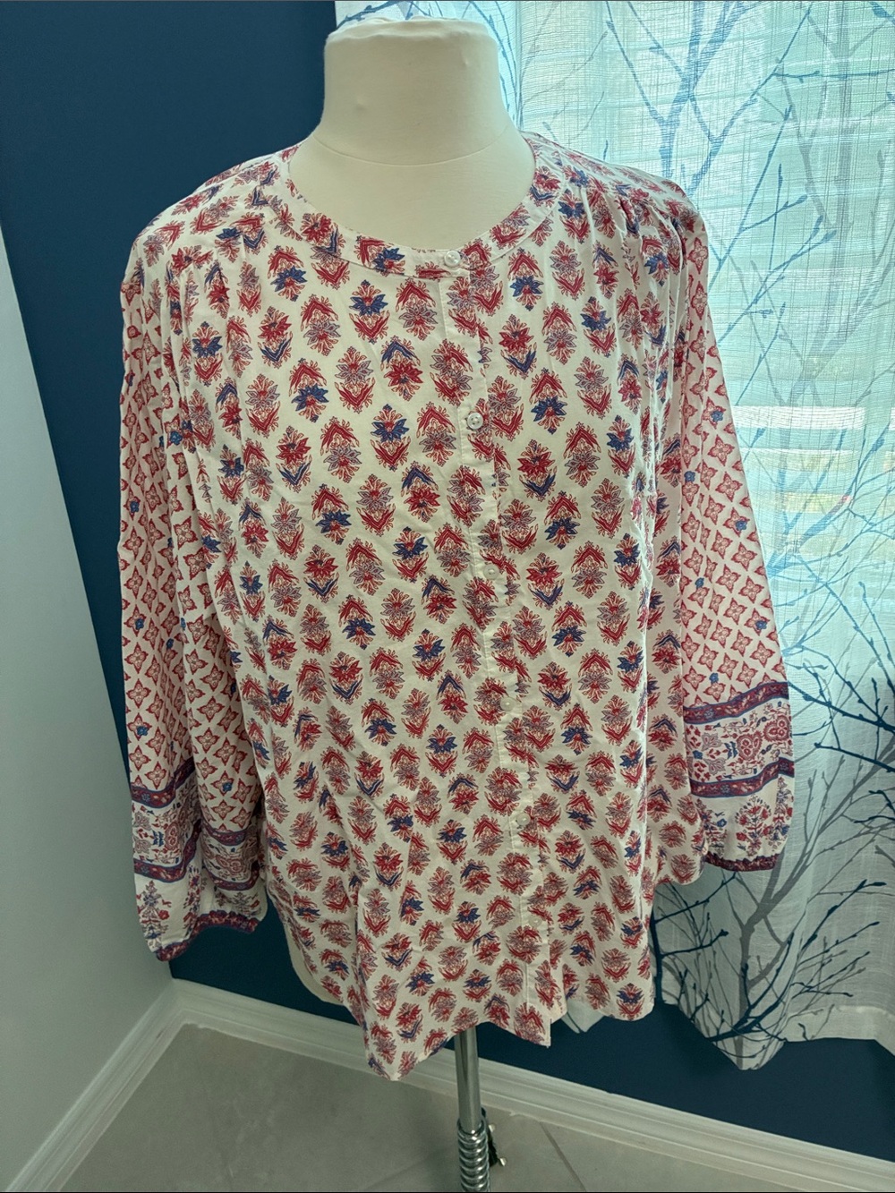 Lucky Brand White Floral Print Button-Front Blouse